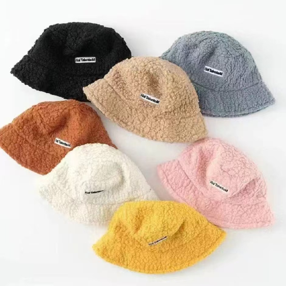 秋冬季毛绒渔夫帽女加厚仿羊羔毛防风保暖盆帽韩版百搭刺绣针织帽