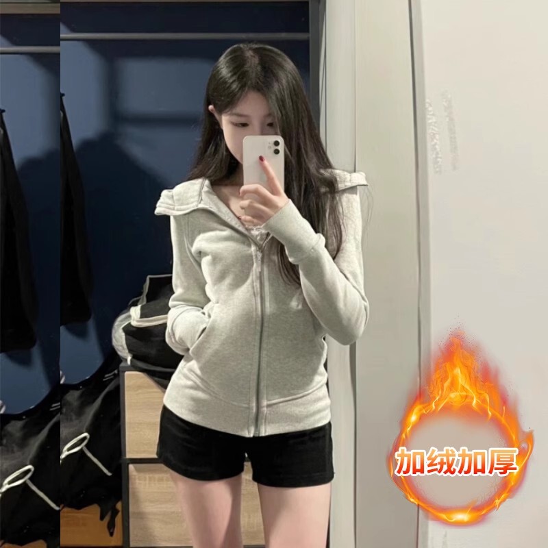 山东即墨卫衣上衣女带帽慵懒chic运动瑜伽服健身服秋冬显瘦外套|undefined