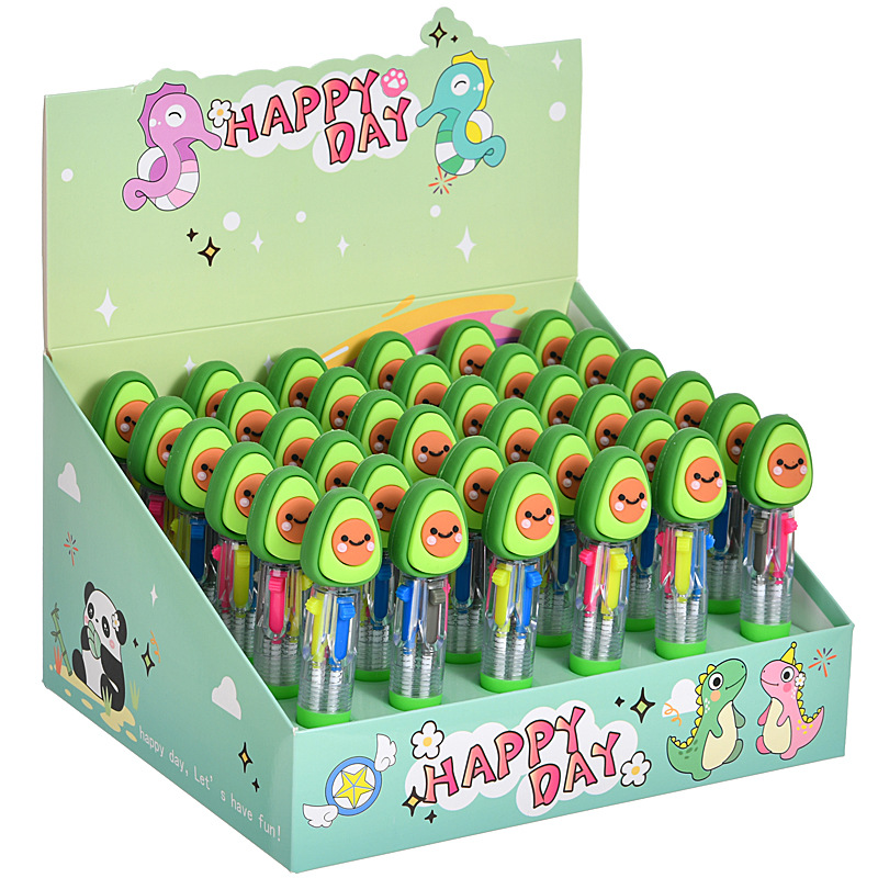 Caricatura de aguacate encantadora mini bolígrafo de cuatro colores todo en uno bolígrafo de cuentas de mano de color para estudiantes premios papelería al por mayor