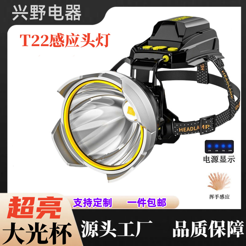 Linterna frontal de pesca de alta potencia, larga duración, ultrabrillante, de largo alcance para exteriores con sensor láser.