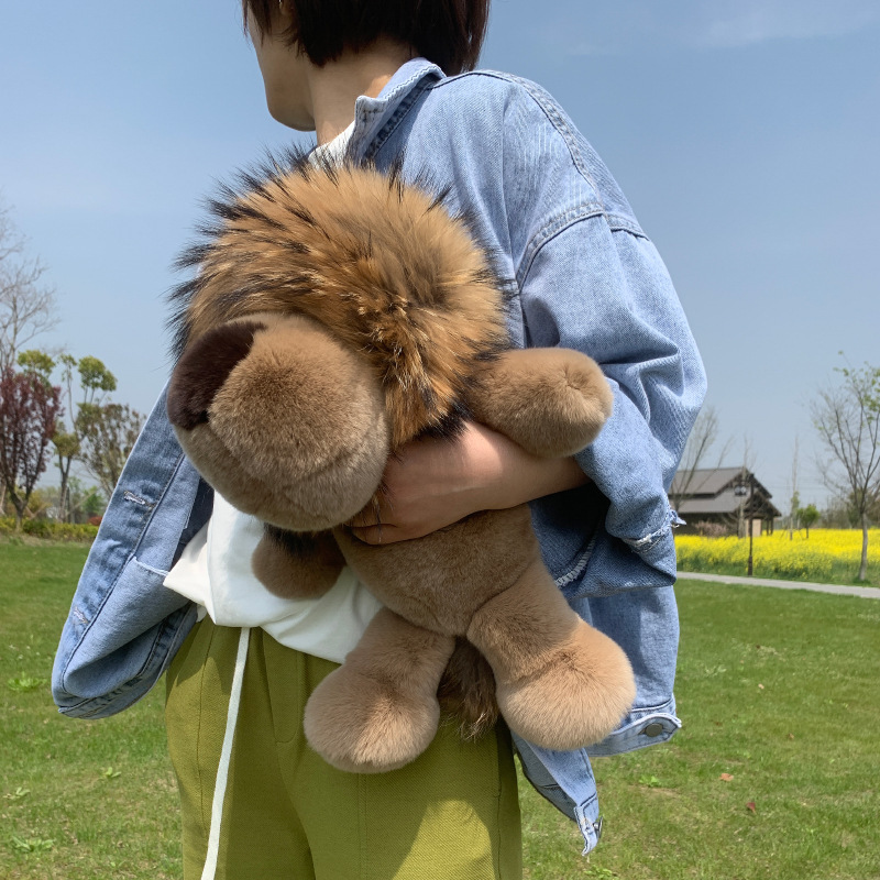 45cm超大整皮獭兔毛大狮子皮草玩偶霸气狮子王包包挂件毛绒礼物