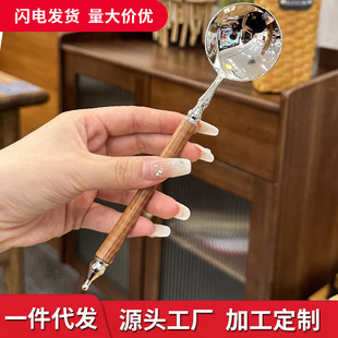 Imitation Rosewood Stainless Steel Spoon, High-Looking Long-Handled Round-Head Spoon, Household Rice Spoon, Dessert Spoon, Soup Spoon