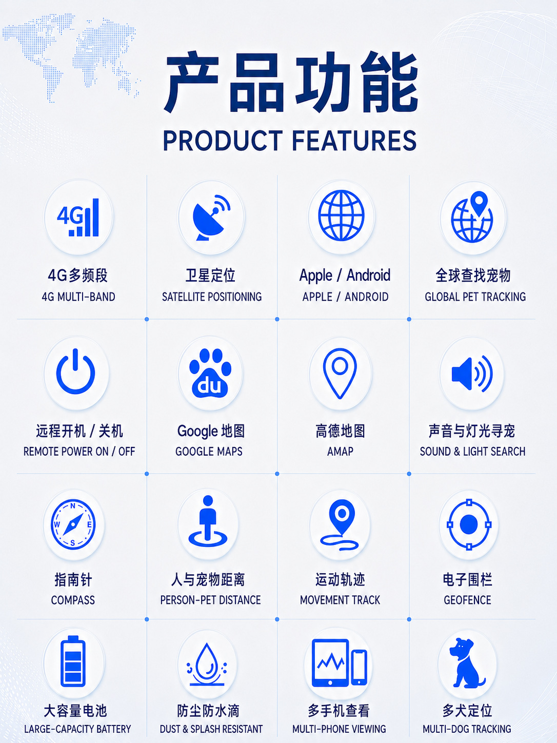 International GPS Dog Tracker 4G Multi-Band Anti-Loss Pet Collar Google Waterproof Sound and Light Pet Finder Multi-Language