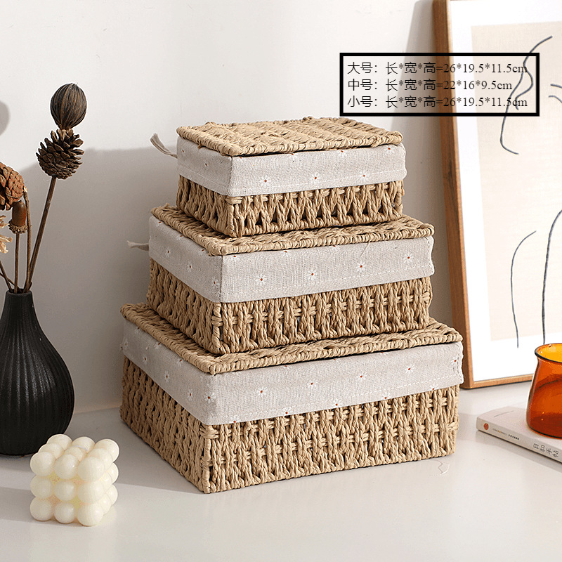 Cesta para Ropa Sucia de Mimbre Tejido, Cesta de Almacenamiento de Paja, Caja de Almacenamiento de Aperitivos para Escritorio, Cesta de Almacenamiento de Ratán Tejido, Venta al por Mayor para Amazon