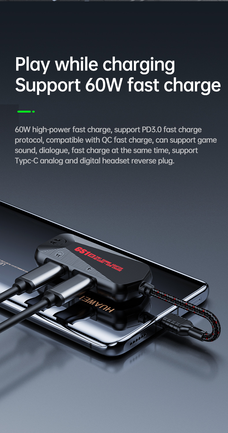 PLEXTONE Puxue GS1 USB-C Konverter Type-C Schnellladung 60W 3-in-1 Gaming Sound Card