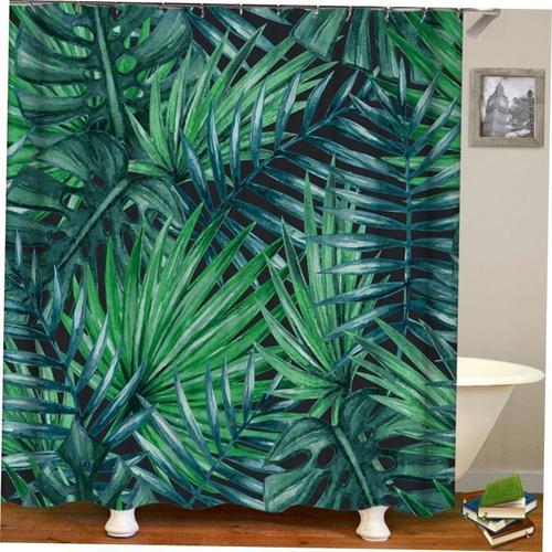 Green Tropical Plants Shower Curtain Bathroom Waterproof