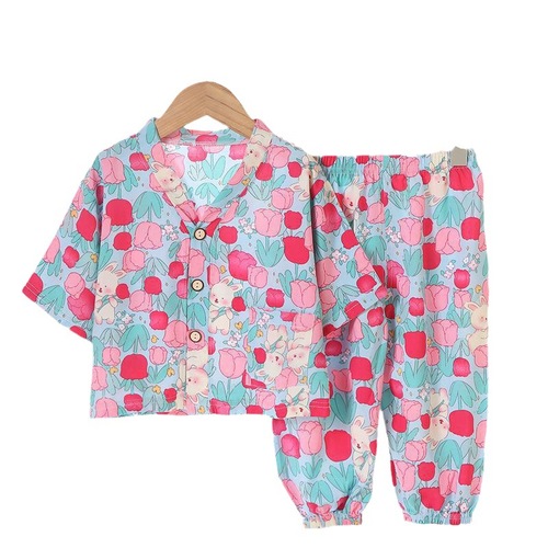 Children's new cotton velvet set with relaxed thin air conditioning clothes for big kids, unisex home wear set
