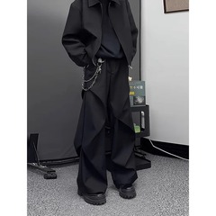 シミターマイクロフレアパンツ、高級プリーツパラトルーパーワークパンツ、メンズ夏新作ワイドレッグカジュアルパンツ