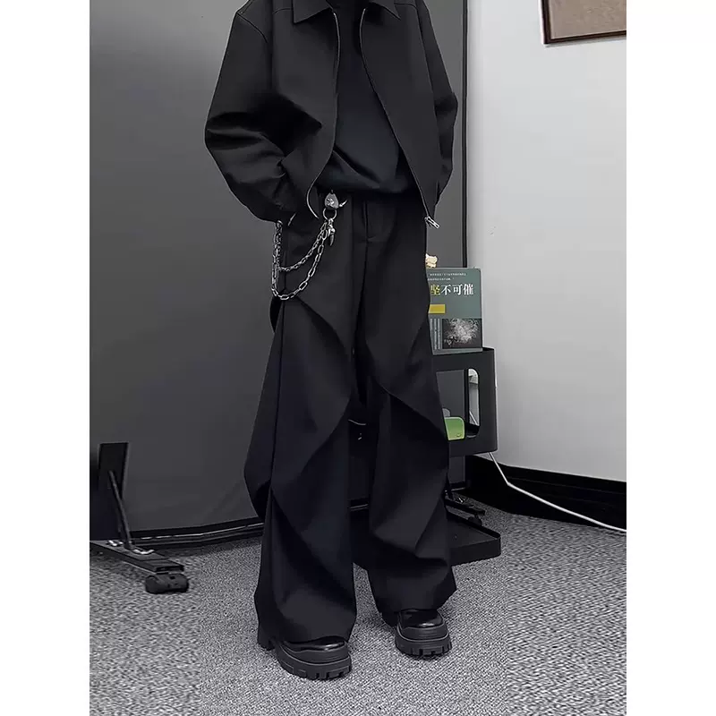 弯刀微喇西裤垂感高级感褶皱伞兵工装裤子男款夏季新款阔腿休闲裤