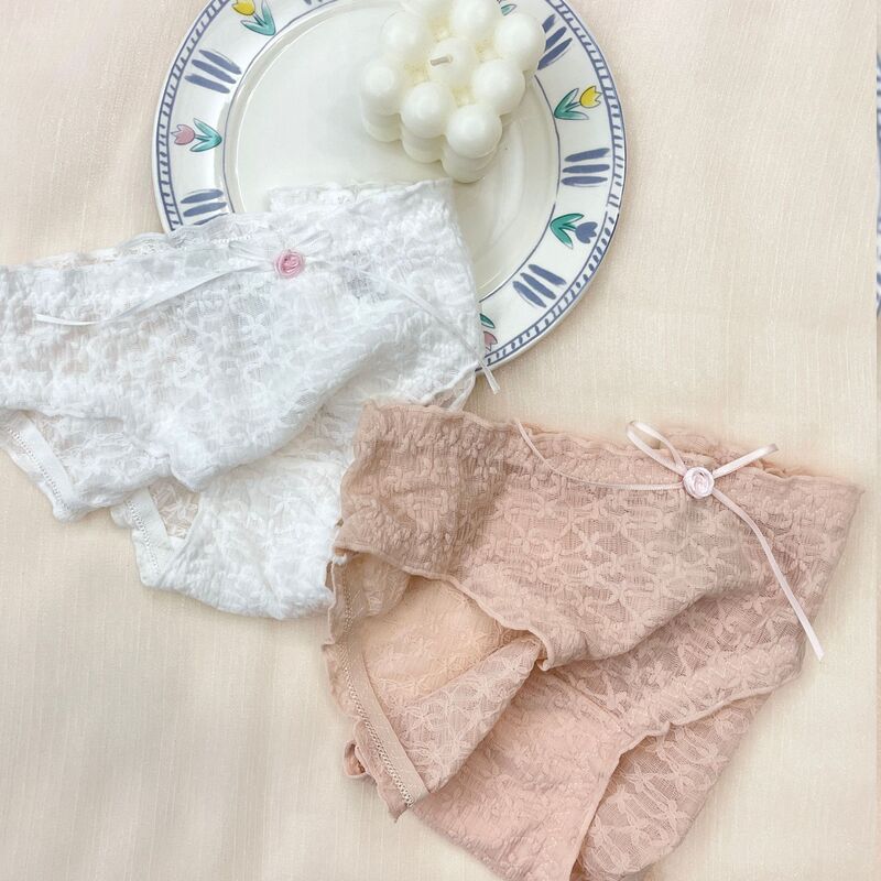 Gouache Petals ~ Jasmine Lace Underwear Women's Cotton Bottom Crotch Pure Sexy Girl's High Elastic Wood-Ear Briefs