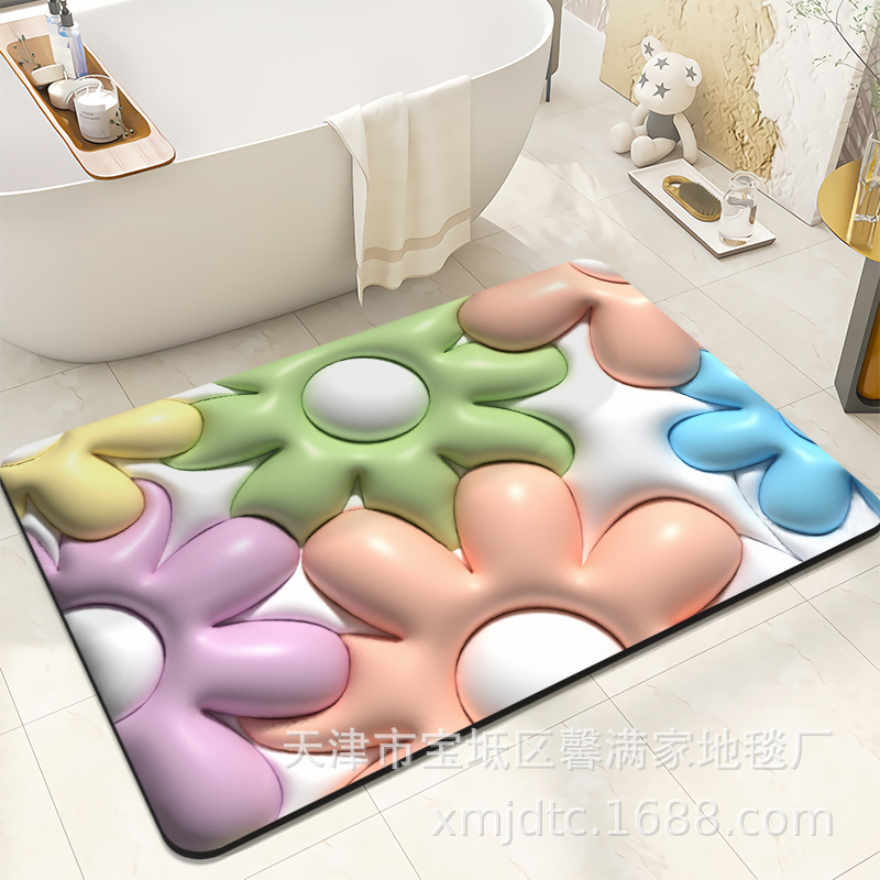 Diseño original 3D visión baño puerta antideslizante absorbente de secado rápido resistente al desgaste estera del pie simple pequeña flor absorbente