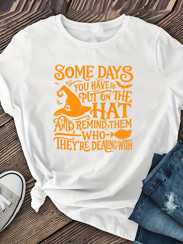 Women's Halloween T-Shirt - Funny Witch Hat Quote Top - Maroon Shirt with Orange Lettering - Casual