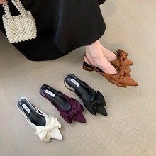 法式低跟包头凉鞋女鞋子2024年春季新款网红蝴蝶结仙女风百搭单鞋