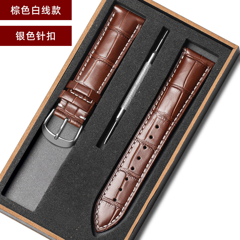 Correa de reloj de cuero al por mayor de fábrica primera capa de piel de vaca hebilla de PIN accesorios de cadena de reloj de cuero para hombres y mujeres caja de regalo reloj automático oreja