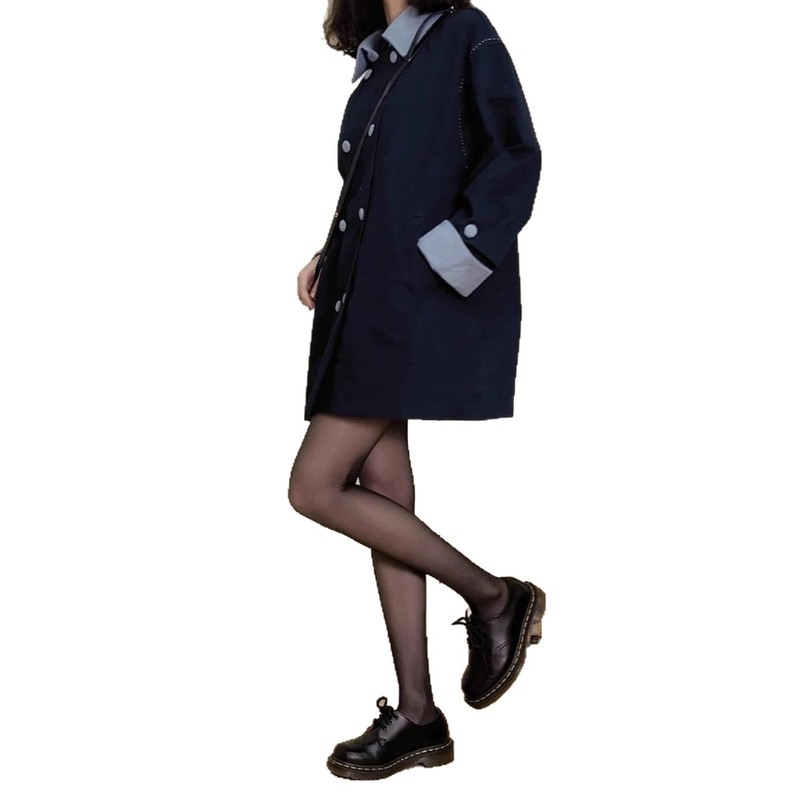 早秋季赫本风藏青色休闲宽松风衣外套2025新款女中长款感小个子潮|undefined