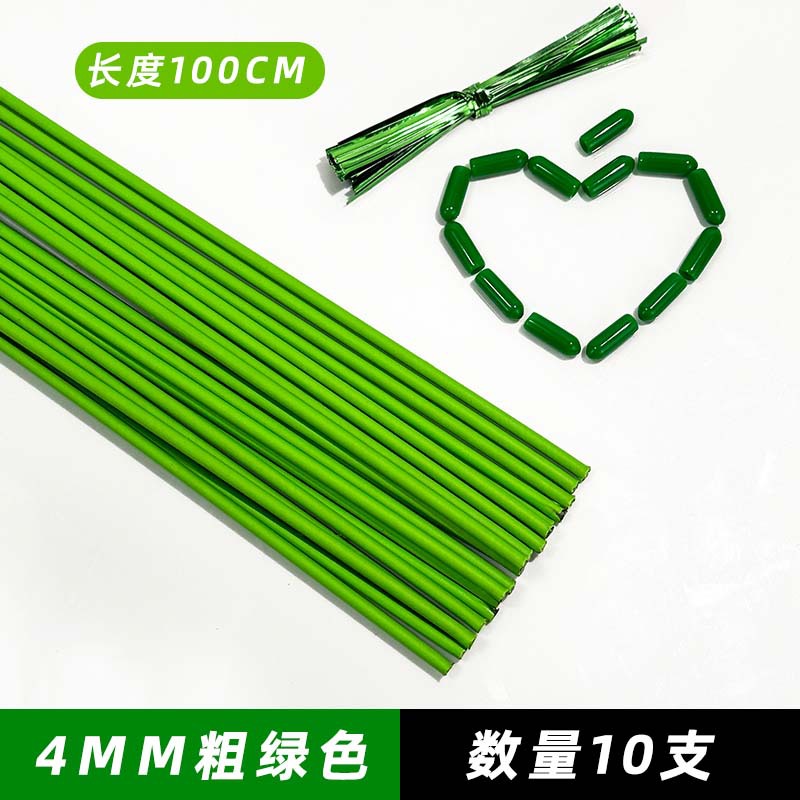 Verde com 4 mm de espessura, 100 cm de comprimento, 10 peças [120 peças de arame de amarração incluídas]
