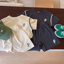 新款棉儿童套装韩版夏男女童个性字母两件套宝宝薄款短袖短裤上衣