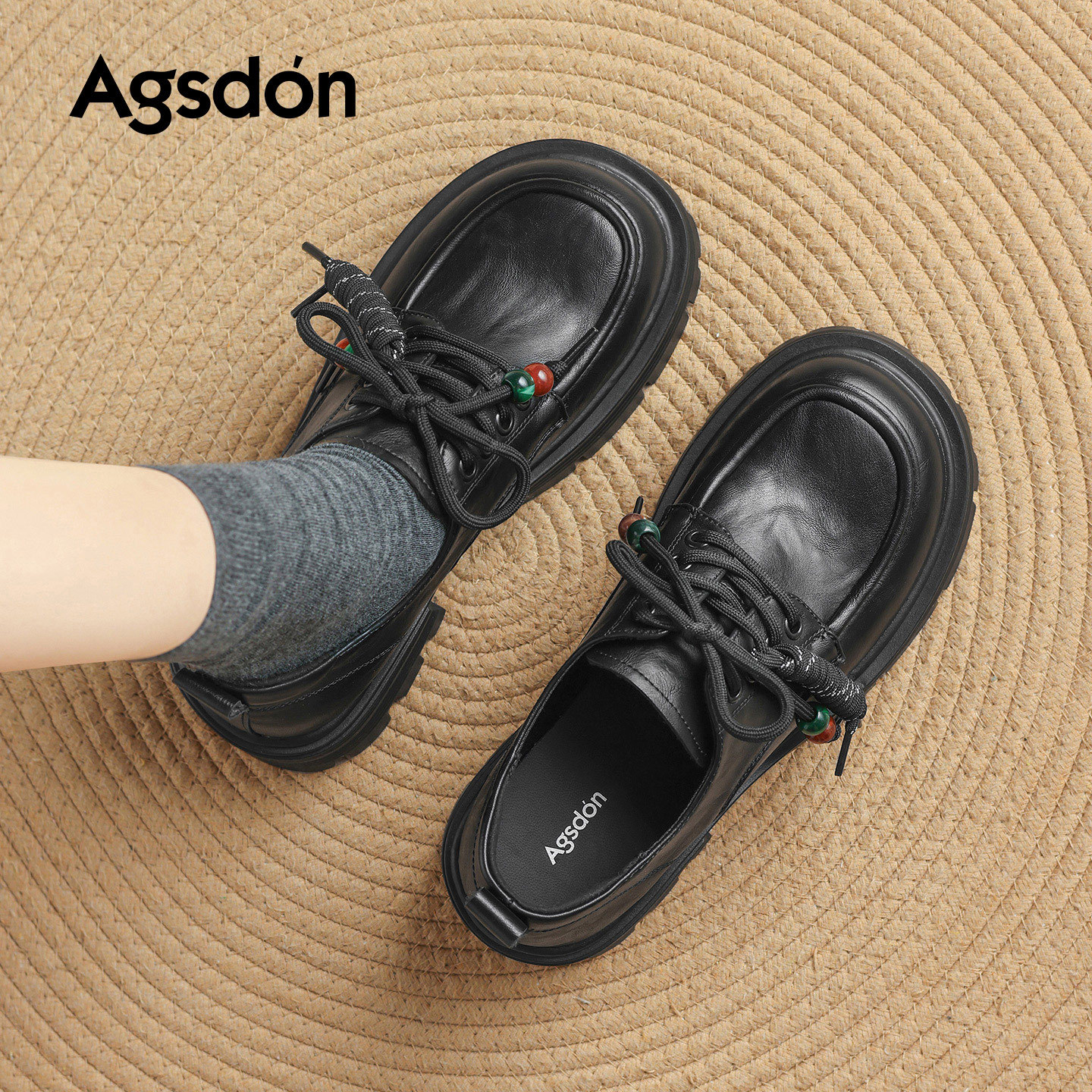 Zapatos de Lefour para mujeres 2026 nuevos tacones gruesos de primavera de estilo británico zapatos de cuero pequeños con cordones y zapatos de algodón