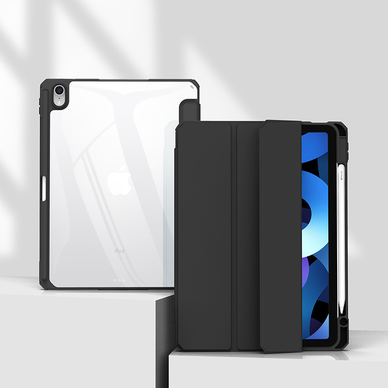 Funda protectora ipad2022 aplicable con ranura para bolígrafo 10.2 tri-fold acrílico transparente anti-flexión Shell 10,9 tableta Funda de cuero