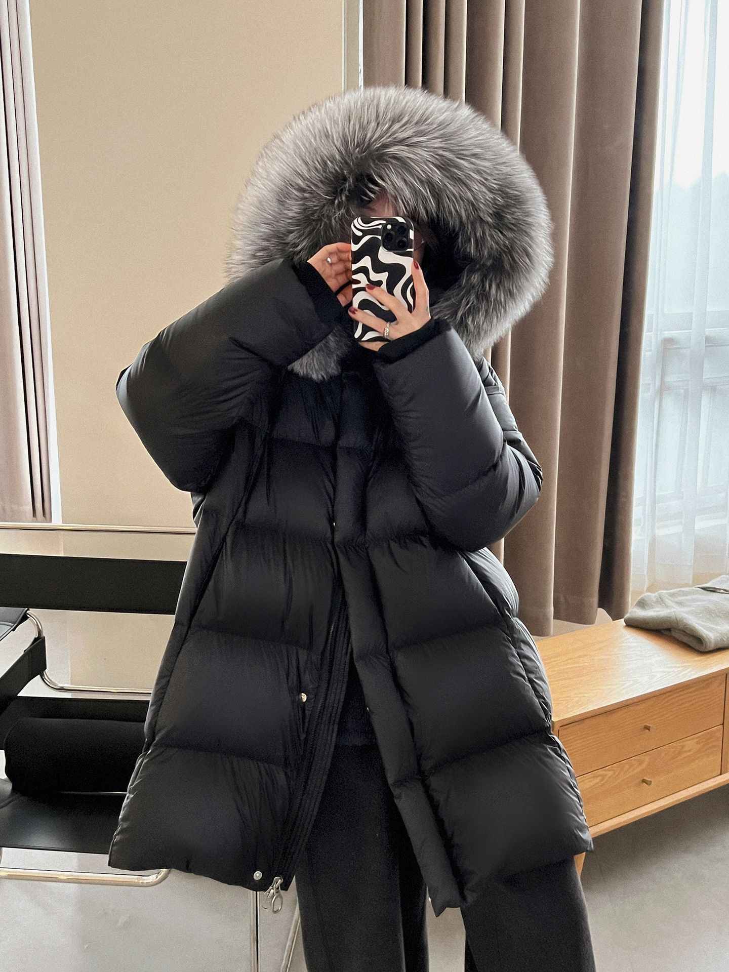 Velvet long down jacket