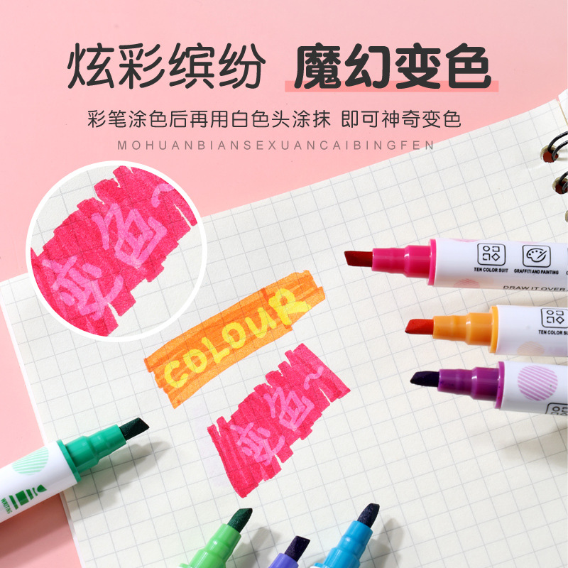 El resaltador recomienda que cambia de color pluma de acuarela cuenta de mano pincel de pintura para niños pluma de graffiti rotulador de doble cabeza de 10 colores