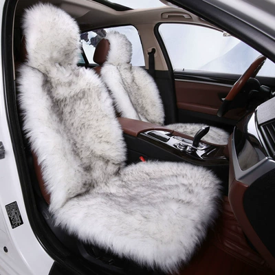 Thickened Non-Slip Long Plush Car Seat | Seat cushion, seat cover - imitation-wool-black-tip-car-alone