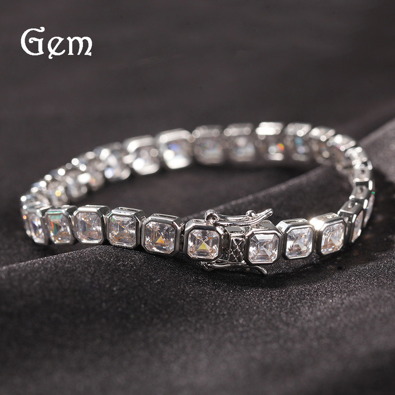 European and American cross-border Men's bracelet copper inlaid zircon a row of square diamond hip-hop bracelet simple Joker jewelry factory direct sales