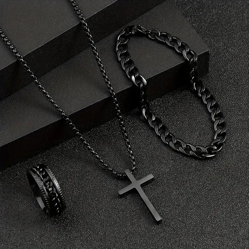European and American Best-Selling Amazon Shein Temu New Cross Jewelry Chain Ring Bracelet Necklace 3-Piece Set European and American Best-Selling Amazon Shein Temu New Cross Jewelry Chain Ring Bracelet Necklace 3-Piece Set