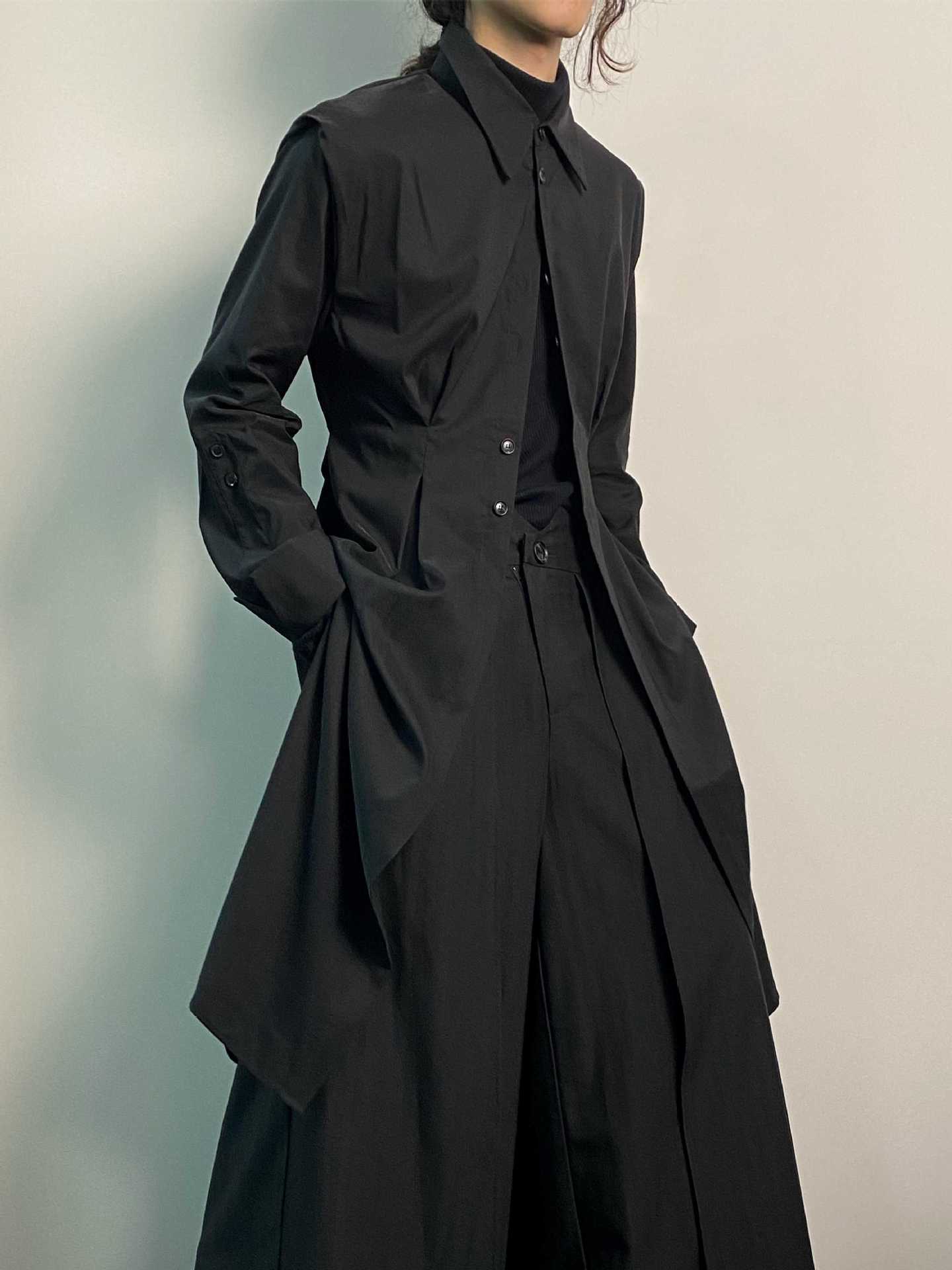 Spot moon sea_black Victoria shirt dress waist Tencel pioneer slim windbreaker