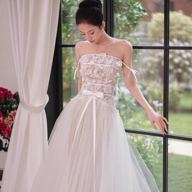 French-Style Light Wedding Dress 2026 New Model Bride High-End Strapless Vintage Forest-Style Lace Wedding Dress for Engagement and Reception French-Style Light Wedding Dress 2026 New Model Bride High-End Strapless Vintage Forest-Style Lace Wedding Dress for Engagement and Reception