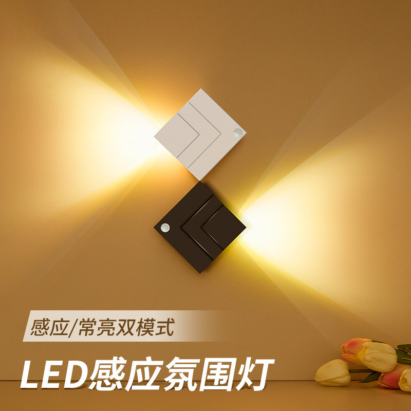 国境を越えた新しい充電式スマートLED人感センサーライト、配線不要の磁気式室内壁掛けライト、ドアライト|undefined