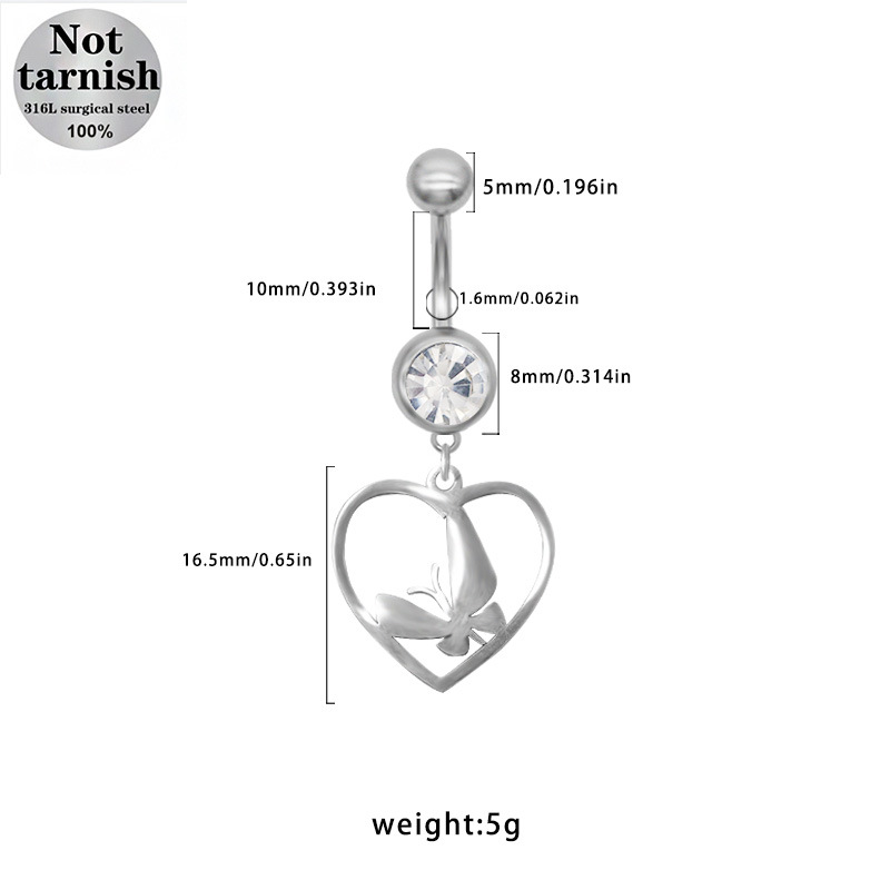 Piercing ombelico in acciaio inossidabile cuore e farfalla_voghion.com