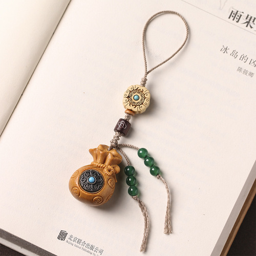 Barbie Sandalwood Lucky Bag【Blessings for Generations】National Trend Car Keychain Accessory Peace Mobile Phone Holder