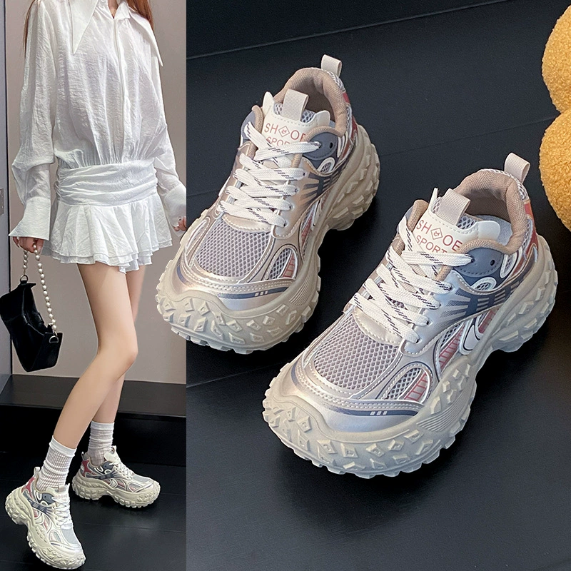 Fashionable high tires, demi-season breathable universal casual footwear for leisure, sports shoes platform, trend of season
