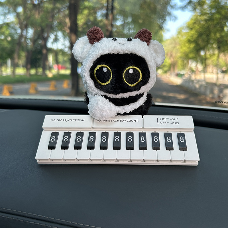 Pequeño gato negro bolsos colgantes lindos muñecas de peluche muñecas automóviles tarjetas telefónicas de estacionamiento temporal tarjetas de número de mujer