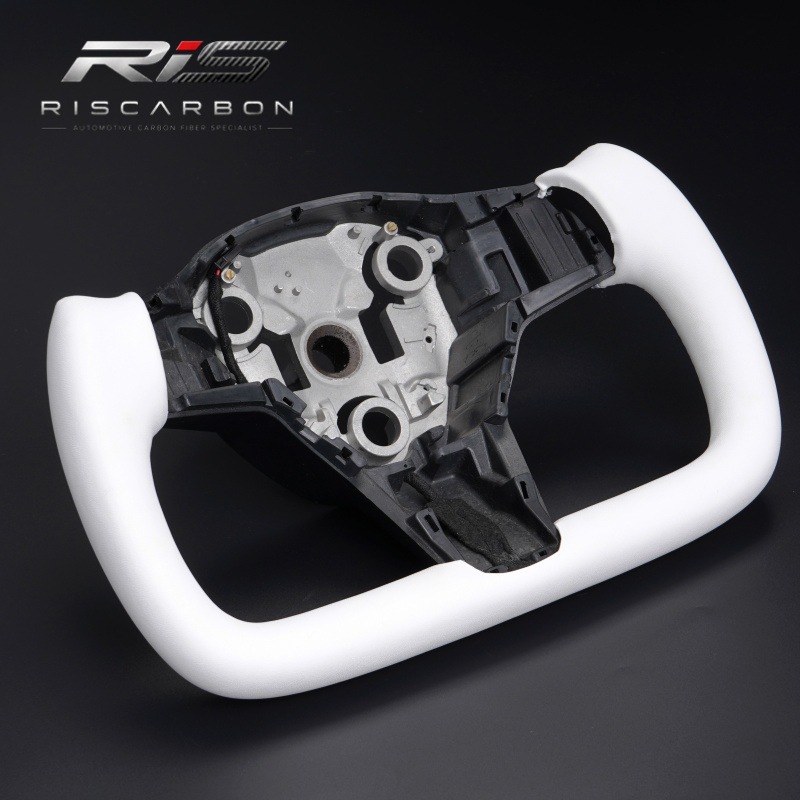 Suitable for Tesla Model 3 Model Y Half-Style Yoke Steering Wheel Modification with Heating, Off-White Color