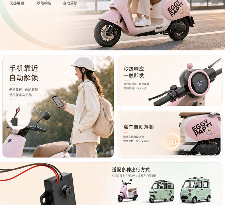 Electric Vehicle Bluetooth Electronic Control Lock Upgraded Electronic Sensor Door Lock Smart Bluetooth New Model Non-Destructive Modification Anti-Theft Lock