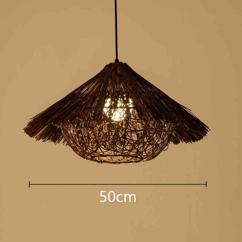 Lámpara de ratán ronda Nido Pájaro Casa sombrero paja bambú tejido lámpara creativa pastoral japonés retro balcón restaurante lámparas