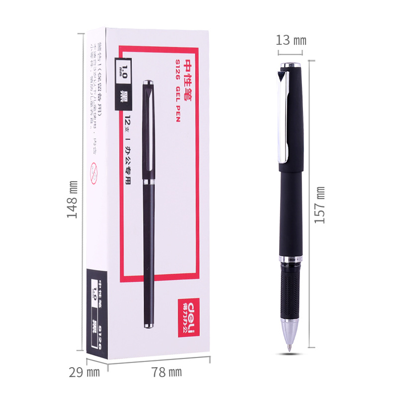 Deliky S126 bolígrafo neutro para estudiantes de escritorio bolígrafo de firma negro de gran capacidad bolígrafo de negocios 1.0mm 12