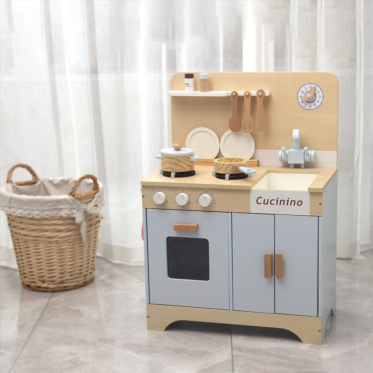 Estilo alemán gran simulación cocina refrigerador olla conjunto combinación niños y niñas jugar a las casitas al vapor Zhu juguetes para niños