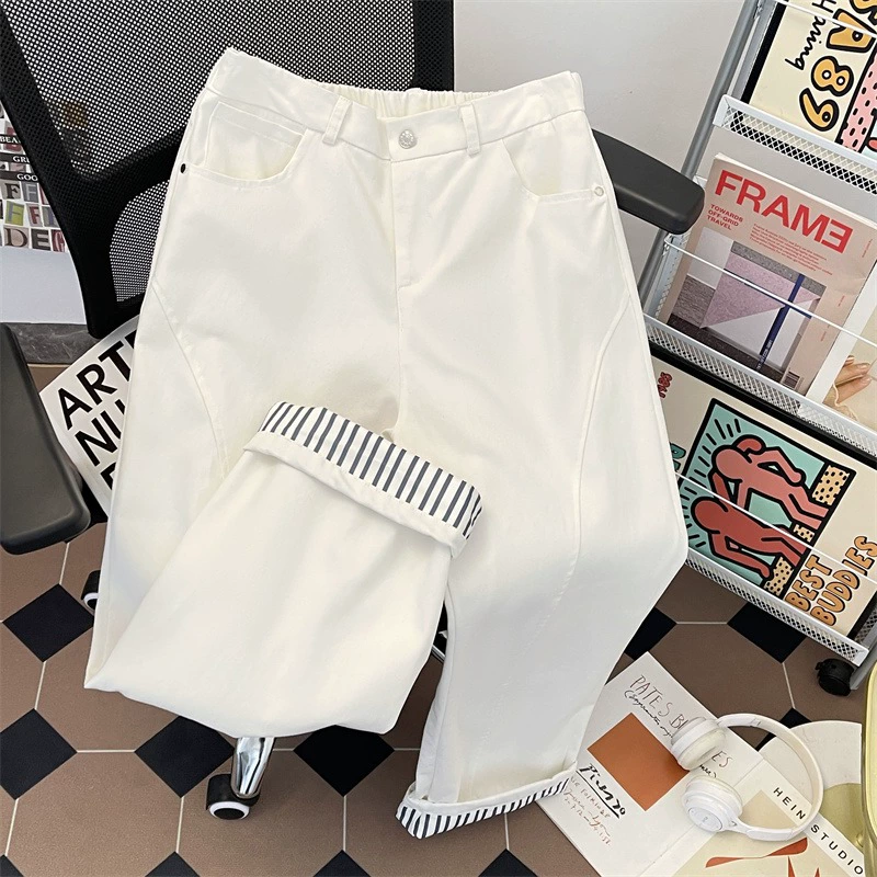 Design trousers, white jeans, loose straight fit