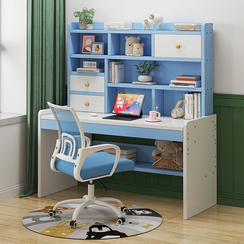 兒童書桌書架書櫃一體學生學習寫字桌家用臥室少女心電腦桌椅套裝