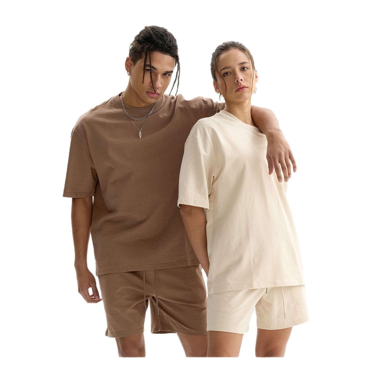 ETAI ropa de hombre de verano suelta algodón de manga corta para hombres y mujeres deportivos casuales de color sólido gran camiseta dos piezas
