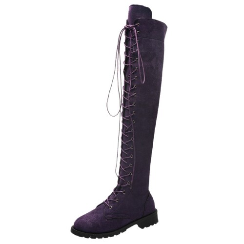 European and American winter new large-size slim boots with lace to show slimming round head over-the-knee boots for women wholesale wish43