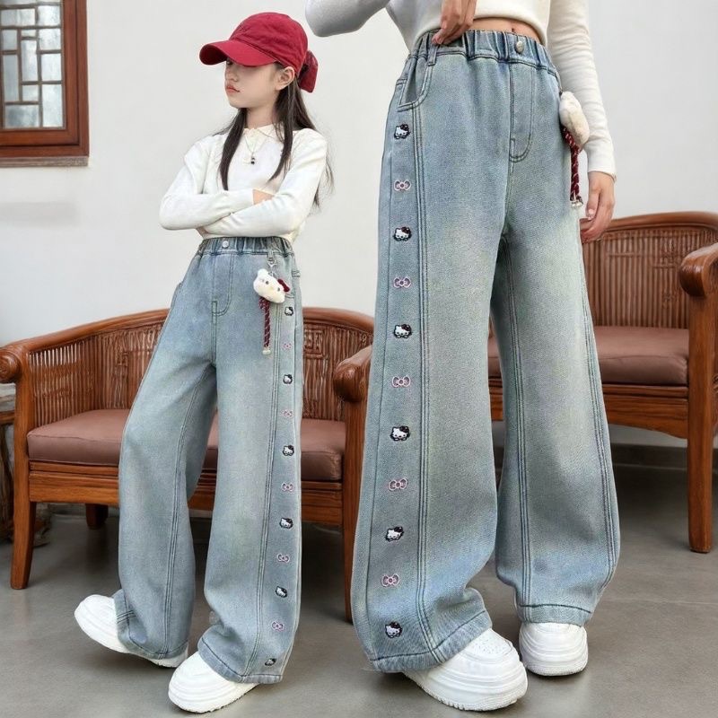 2026 Spring/Autumn Denim Wide-Leg Pants for Girls, Slim Fit, High Waist, Soft and Comfortable Long Pants