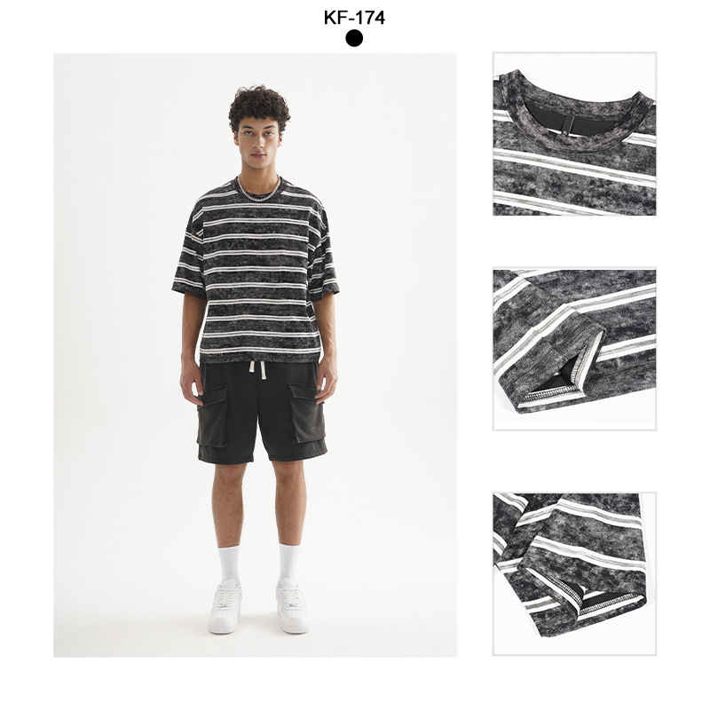 ETAI ropa de hombre de verano camiseta de hombre de manga corta marca de tendencia nueva línea retro de alta calidad versión suelta de la camiseta lavable con agua