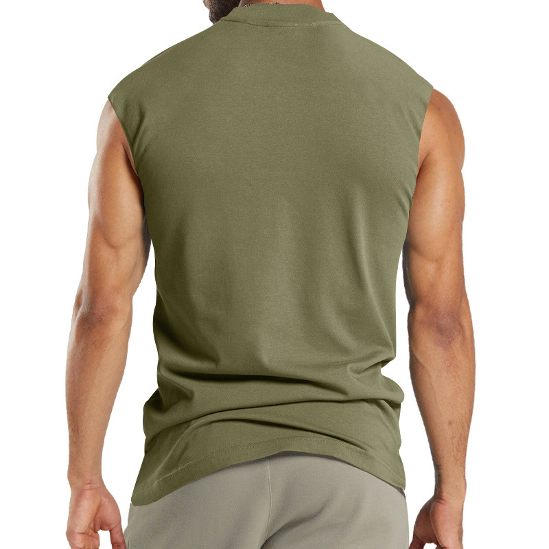 2024 Summer New Kam Shoulder Large Men's Short Sleeve Button Pocket Sleeveless T-shirt_voghion.com