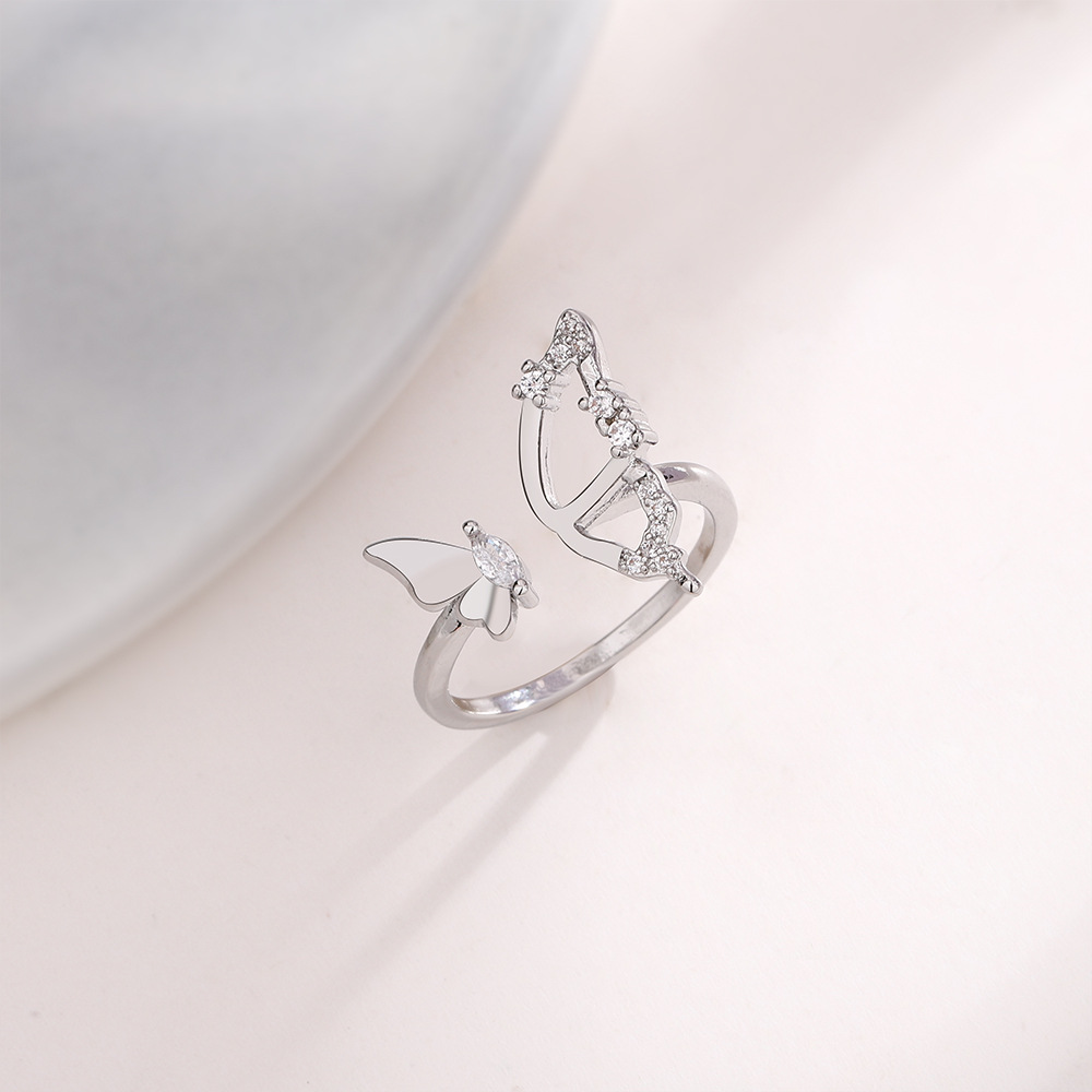 6g Weight Zircon Inlay Material Open Rings Classification Wholesale Elegant Butterfly Copper Plating Inlay Zircon Open Rings