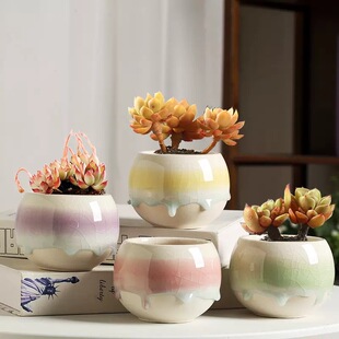 High color value flow glaze ice crack large diameter succulent ceramic flower pot special clearance breathable personality creative gradient color red
