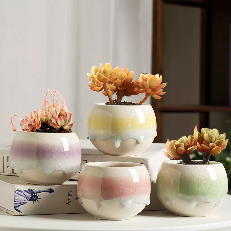 High color value flow glaze ice crack large diameter succulent ceramic flower pot special clearance breathable personality creative gradient color red